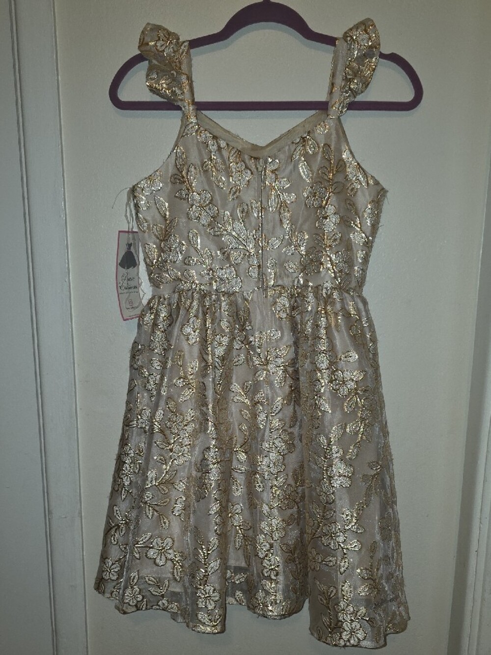 Rare Editions Gold Floral Embroidered Ivory Party Dress - Picture 7 of 7